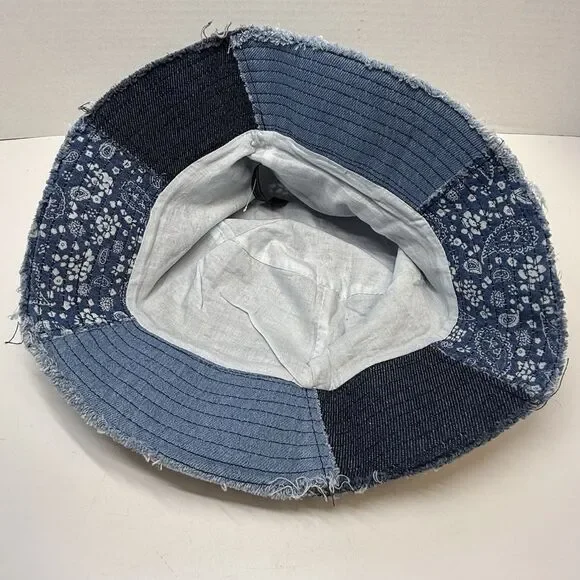 Patchwork 100% Cotton Mixed Print Denim Bucket Hat Unisex New - Picture 7 of 8